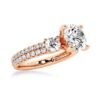 925 Sterling Silver NEW Double Row Pave Three Stone Round Cut Diamond Engagement Ring - Image 10