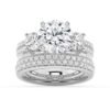 925 Sterling Silver NEW Double Row Pave Three Stone Round Cut Diamond Engagement Ring - Image 13
