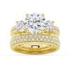 925 Sterling Silver NEW Double Row Pave Three Stone Round Cut Diamond Engagement Ring - Image 17