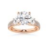 925 Sterling Silver NEW Double Row Pave Three Stone Round Cut Diamond Engagement Ring - Image 3