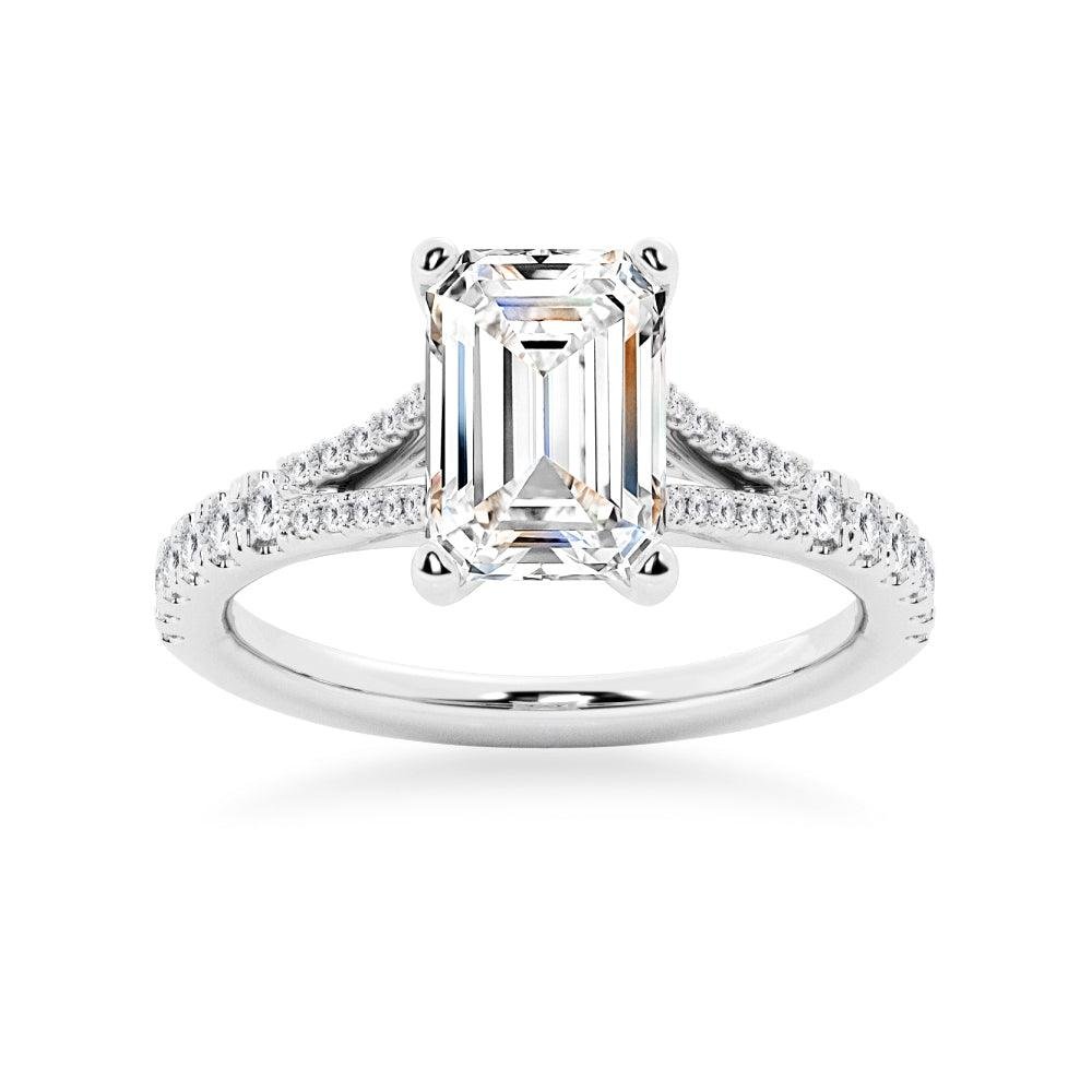 925 Sterling Silver NEW Emerald Cut Split Shank Diamond Engagement Ring