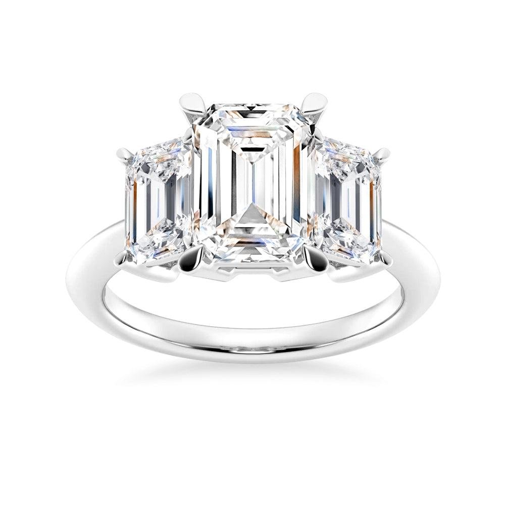 925 Sterling Silver NEW Emerald Cut Three Stone Diamond Engagement Ring