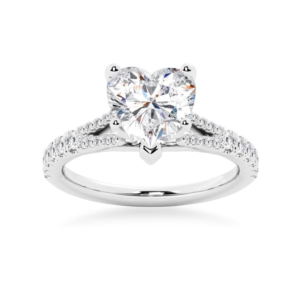925 Sterling Silver NEW Heart Shaped Split Shank Diamond Engagement Ring