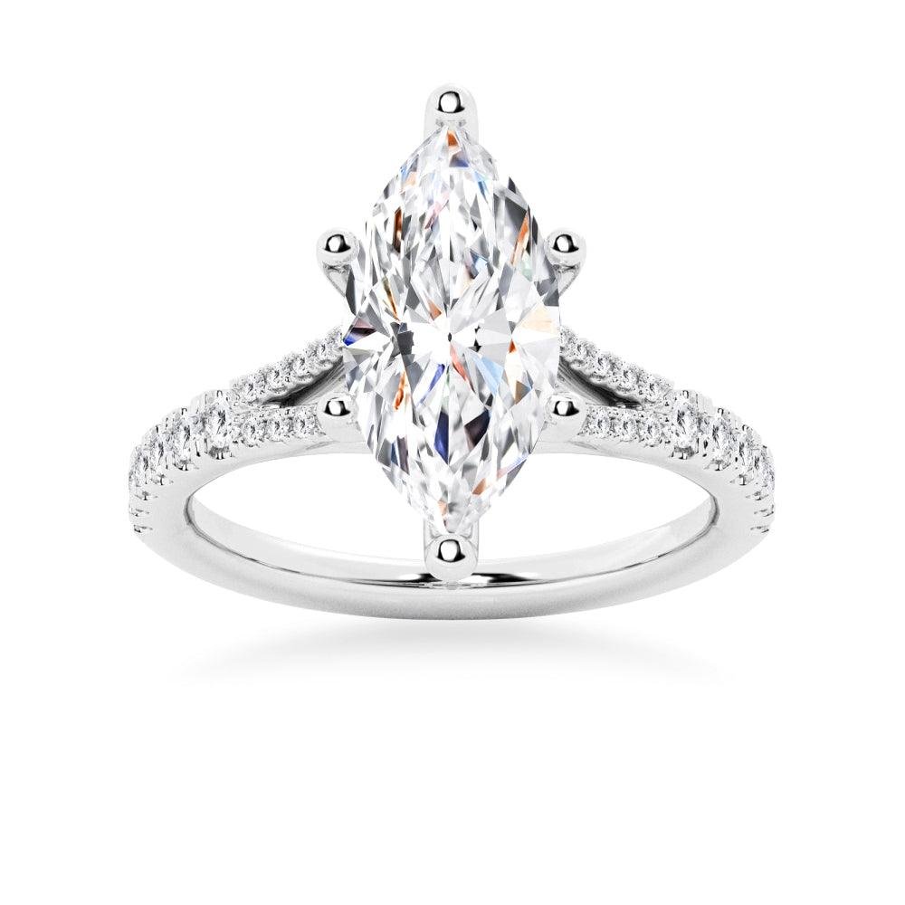 925 Sterling Silver NEW Marquise Cut Split Shank Diamond Engagement Ring