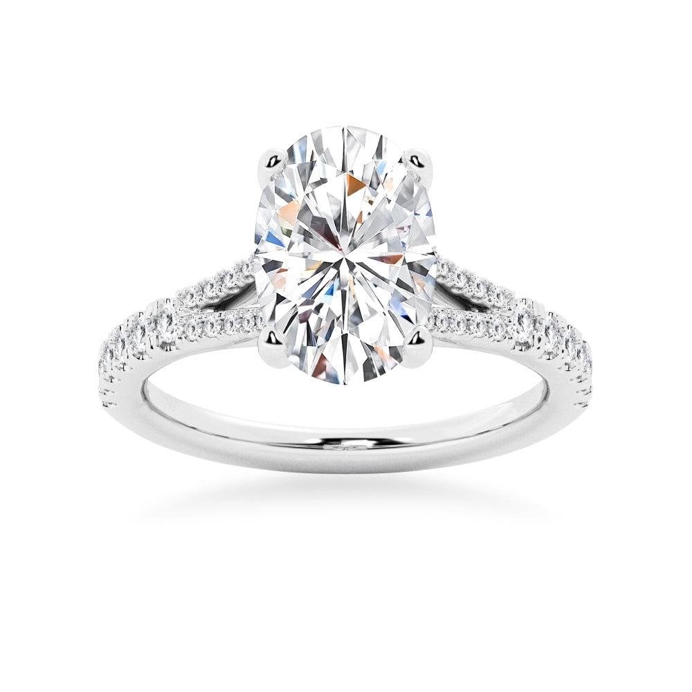 925 Sterling Silver NEW Oval Cut Split Shank Diamond Engagement Ring