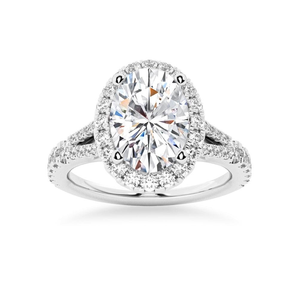 925 Sterling Silver NEW Oval Cut Split Shank Diamond Halo Engagement Ring