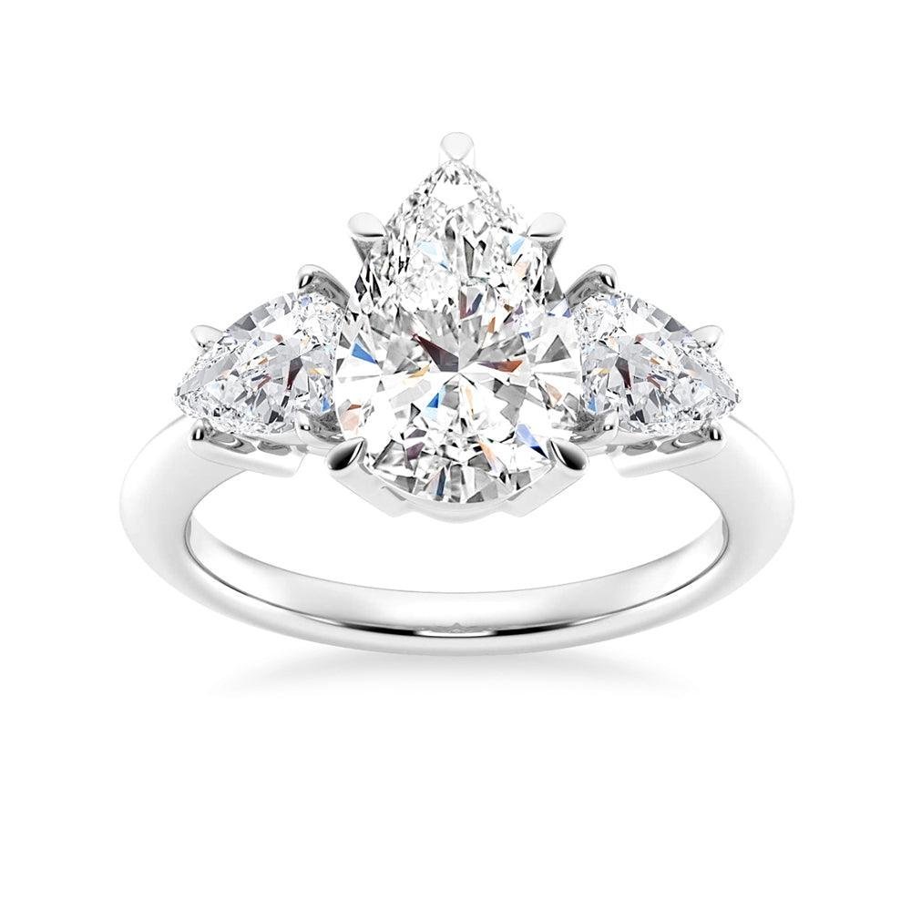 925 Sterling Silver NEW Pear Shaped Three Stone Diamond Engagement Ring