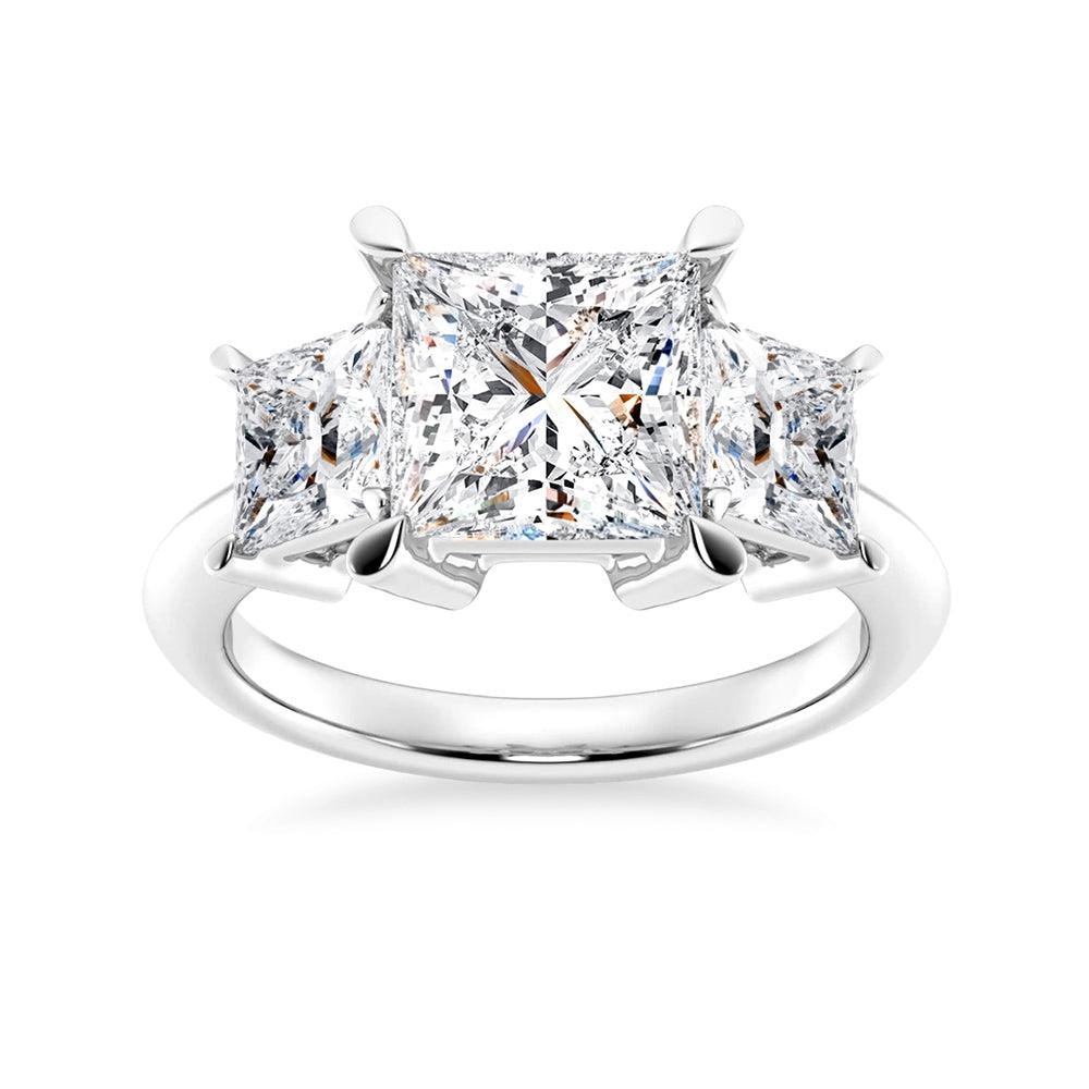 925 Sterling Silver NEW Princess Cut Three Stone Diamond Engagement Ring