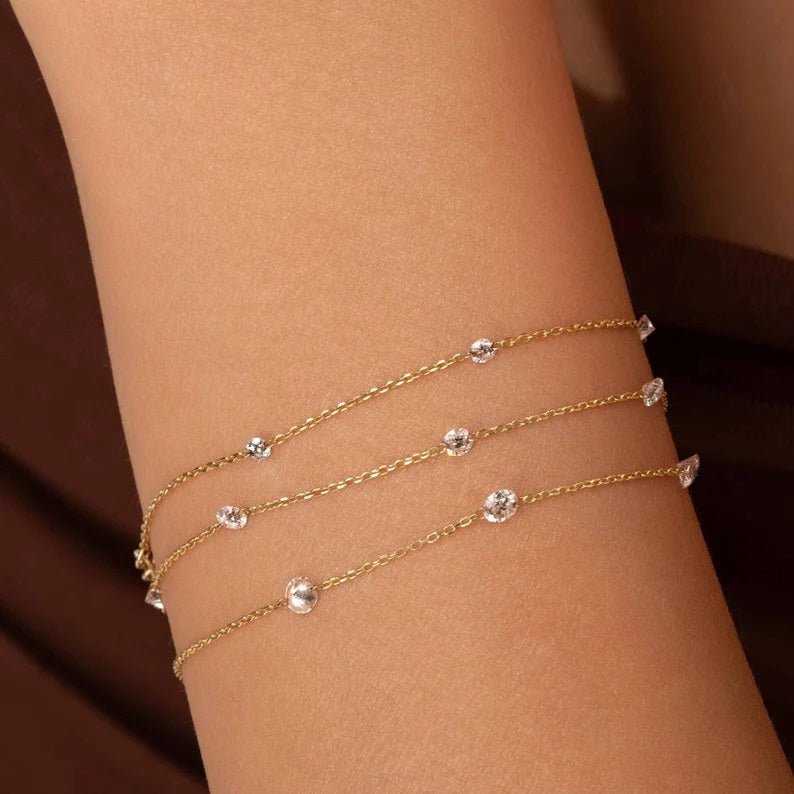925 Sterling Silver Nude Diamond Station Bracelet