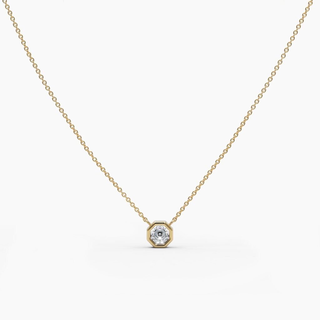 925 Sterling Silver Octagon Cut Diamond Solitaire Necklace