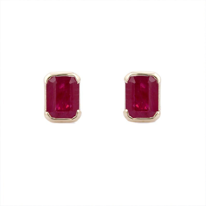 925 Sterling Silver Octagon Ruby Stud Earrings