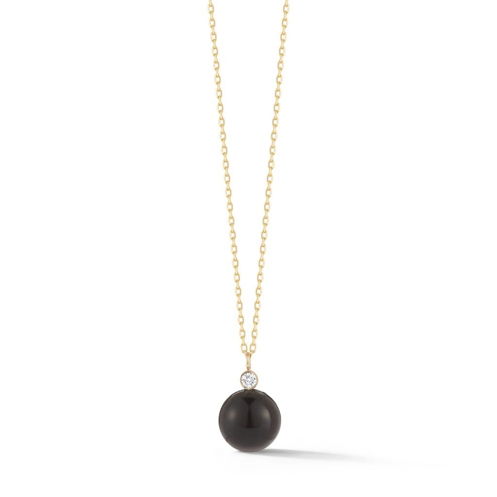 925 Sterling Silver Onyx and Diamond Dot Necklace