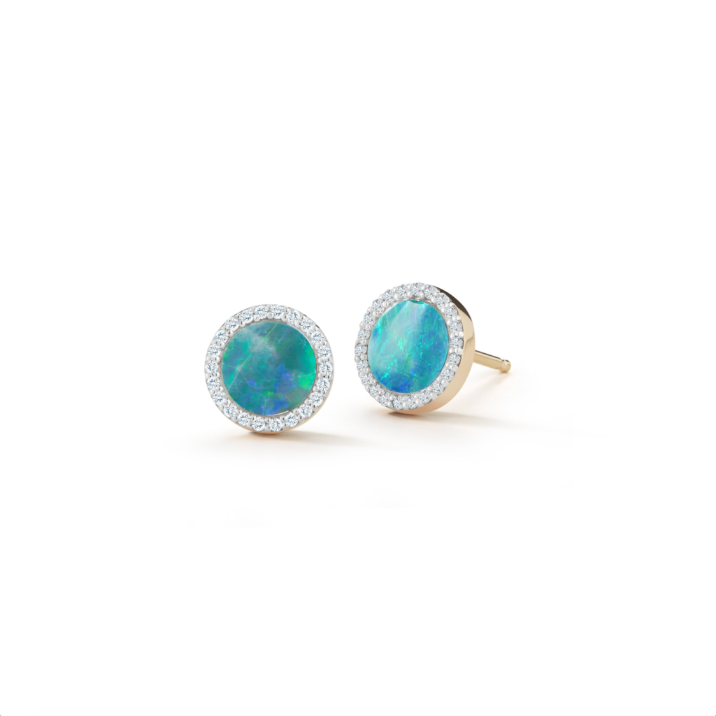 925 Sterling Silver Opal and Diamond Stud Earrings