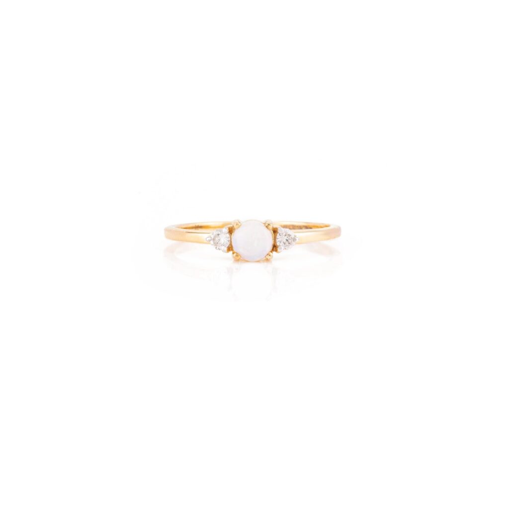 925 Sterling Silver Opal Diamond Dainty Ring
