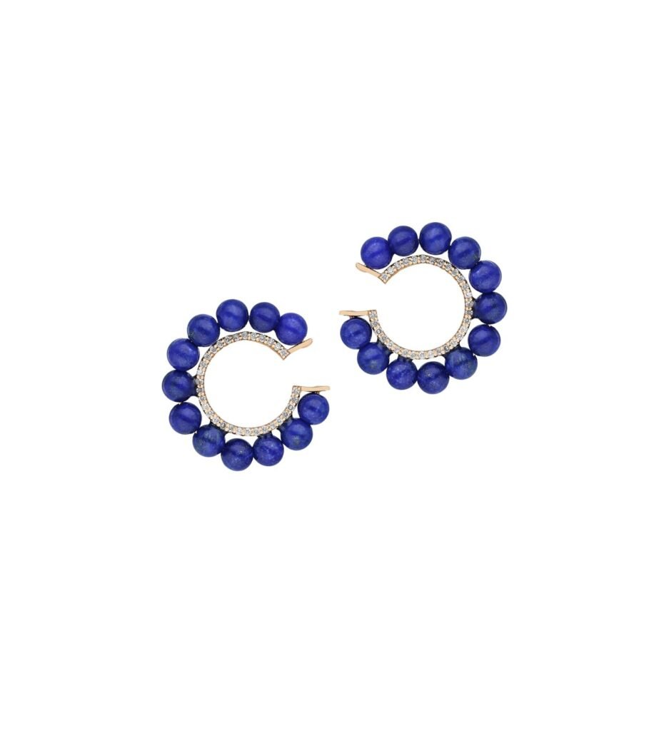 925 Sterling Silver Orb Lapis Diamond Earrings