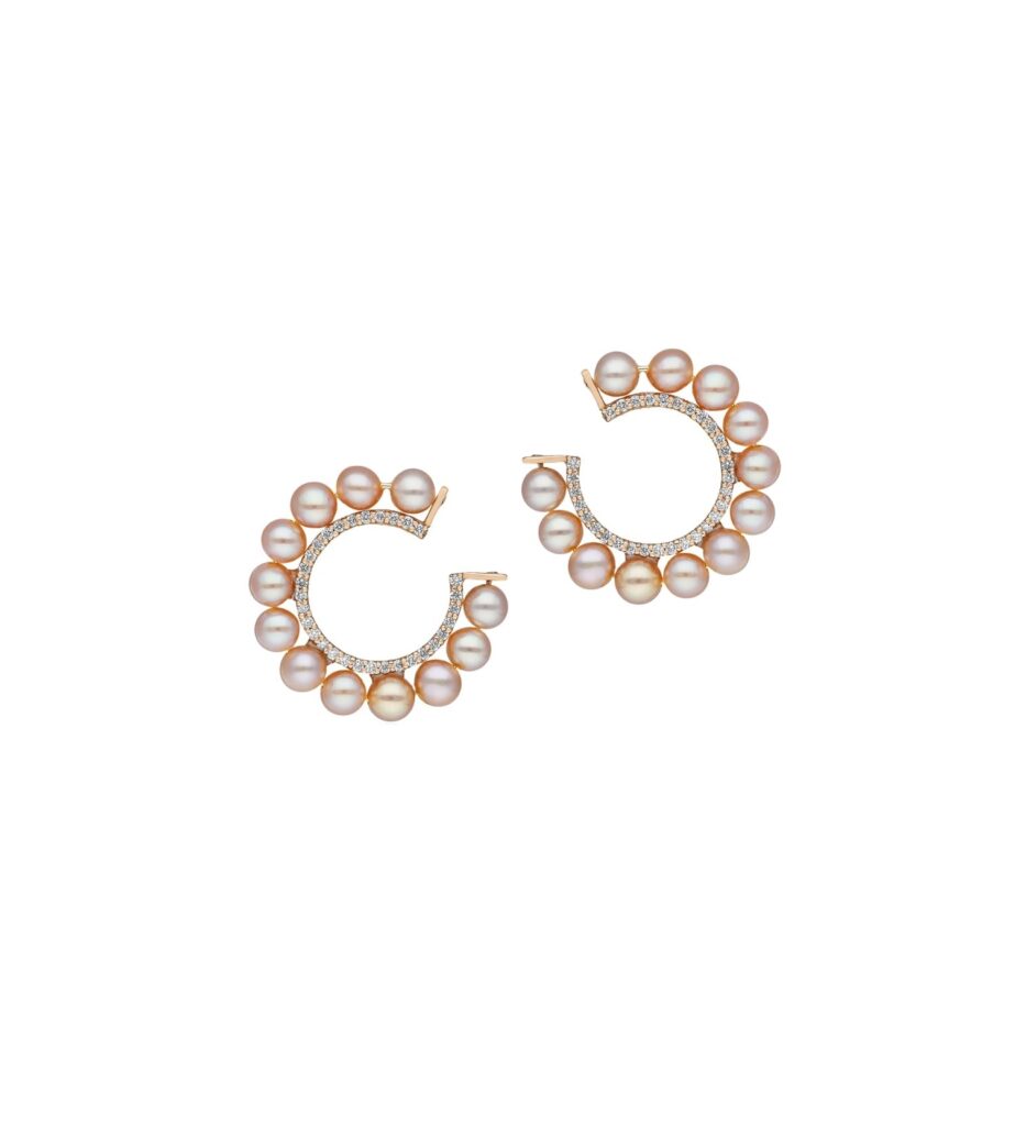925 Sterling Silver Orb Pink Pearl Diamond Earrings