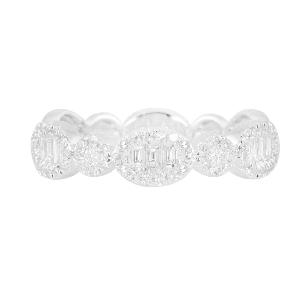 925 Sterling Silver Oval Baguette Diamond Band
