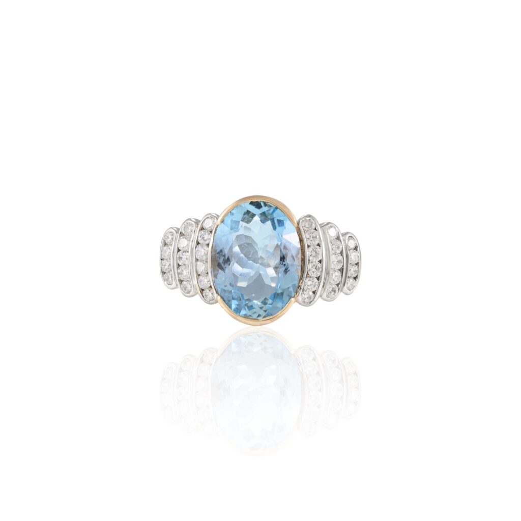 925 Sterling Silver Oval Cut Aquamarine Diamond Solitaire Ring