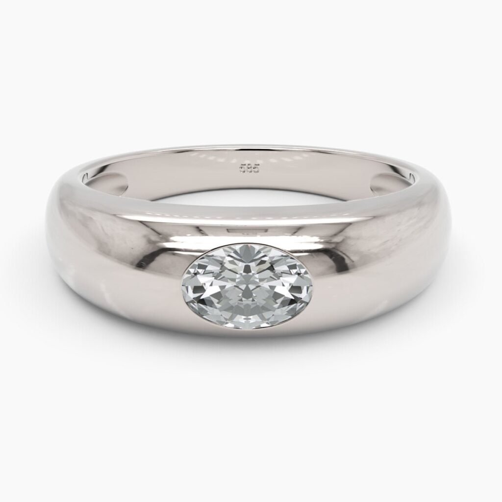 925 Sterling Silver Oval Diamond Dome Band Ring