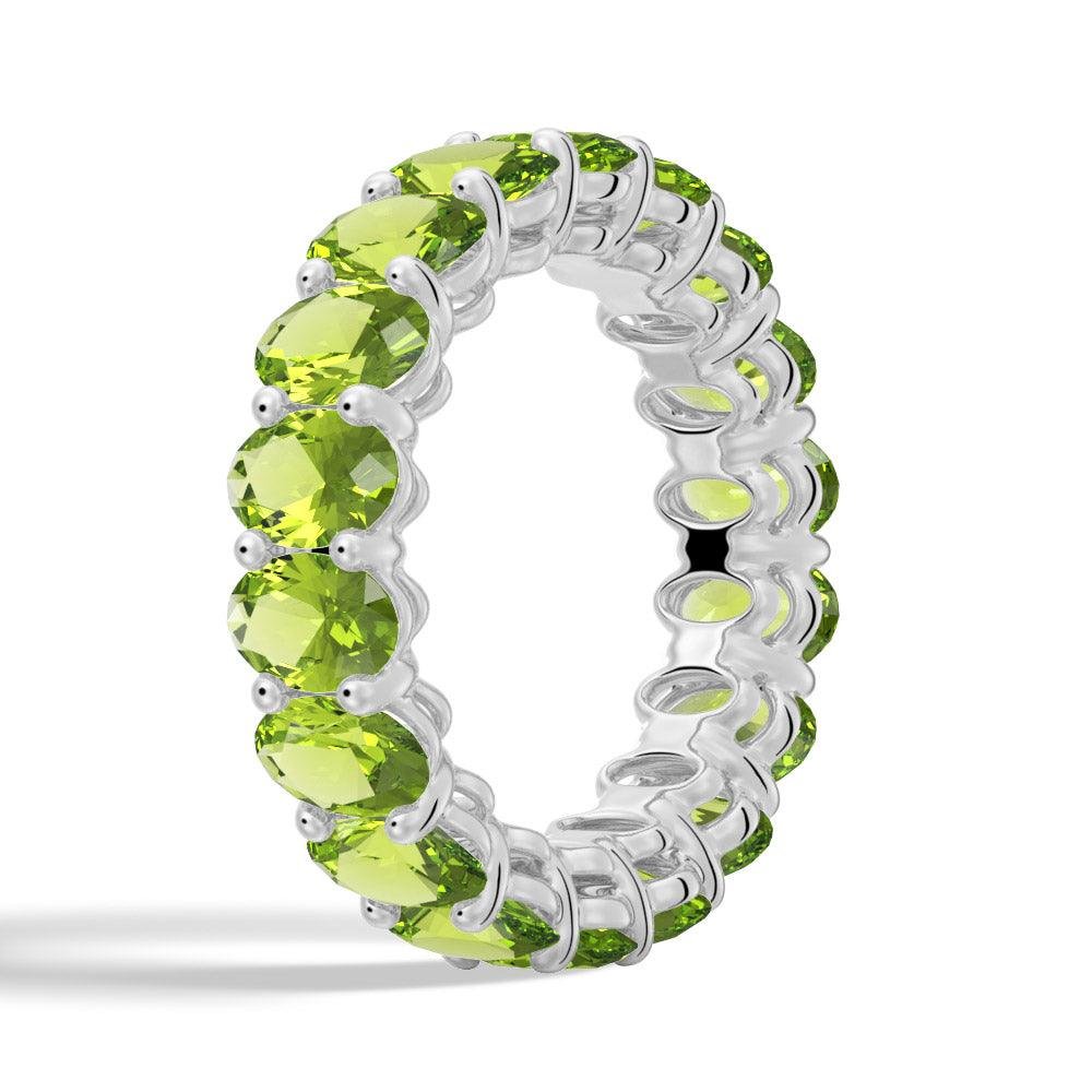 925 Sterling Silver Oval Peridot Eternity Wedding Band