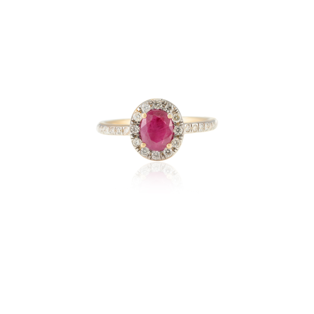 925 Sterling Silver Oval Ruby and Halo Diamond Ring