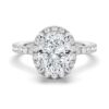 925 Sterling Silver Oval Shaped Micropave Halo Diamond Engagement Ring Eternity Band