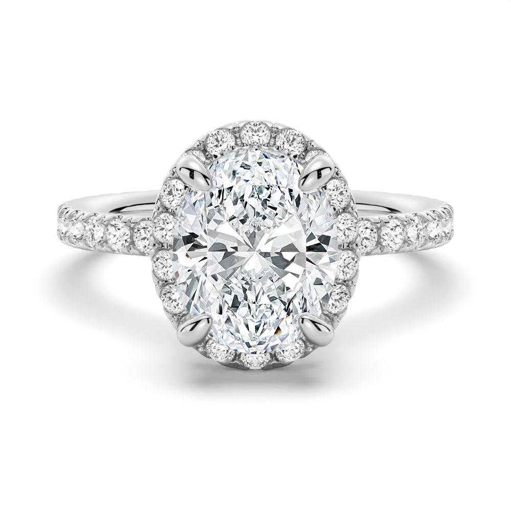 925 Sterling Silver Oval Shaped Micropave Halo Diamond Engagement Ring Eternity Band