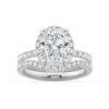 925 Sterling Silver Oval Shaped Micropave Halo Diamond Engagement Ring Eternity Band - Image 16