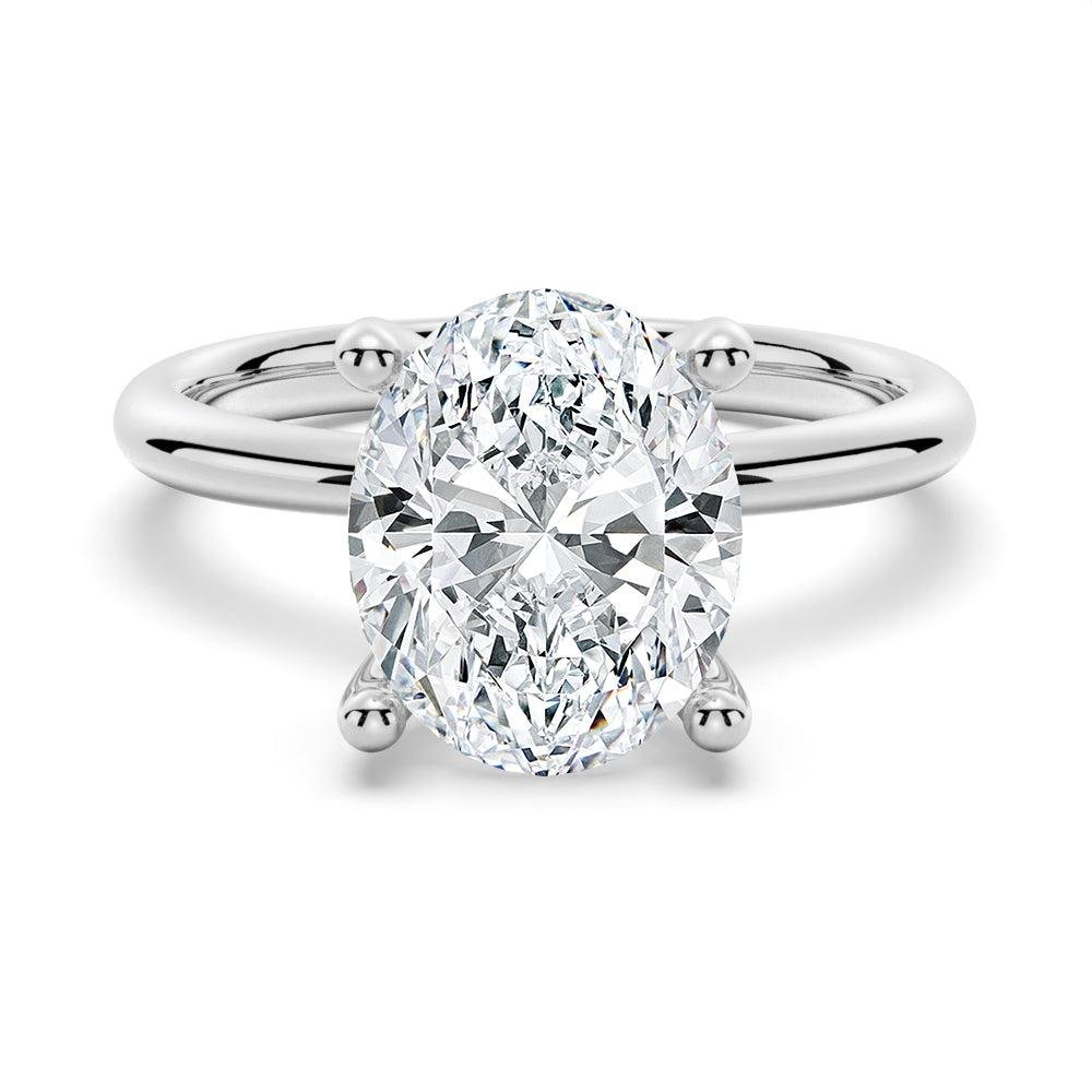 925 Sterling Silver Oval Shaped Solitaire Diamond Engagement Ring