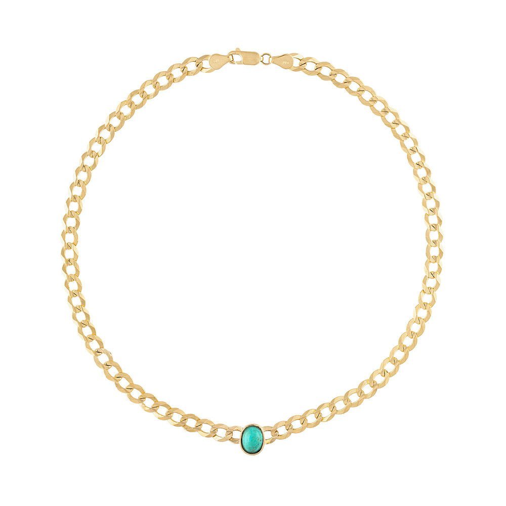 925 Sterling Silver Oval Shaped Turquoise Chain Necklace