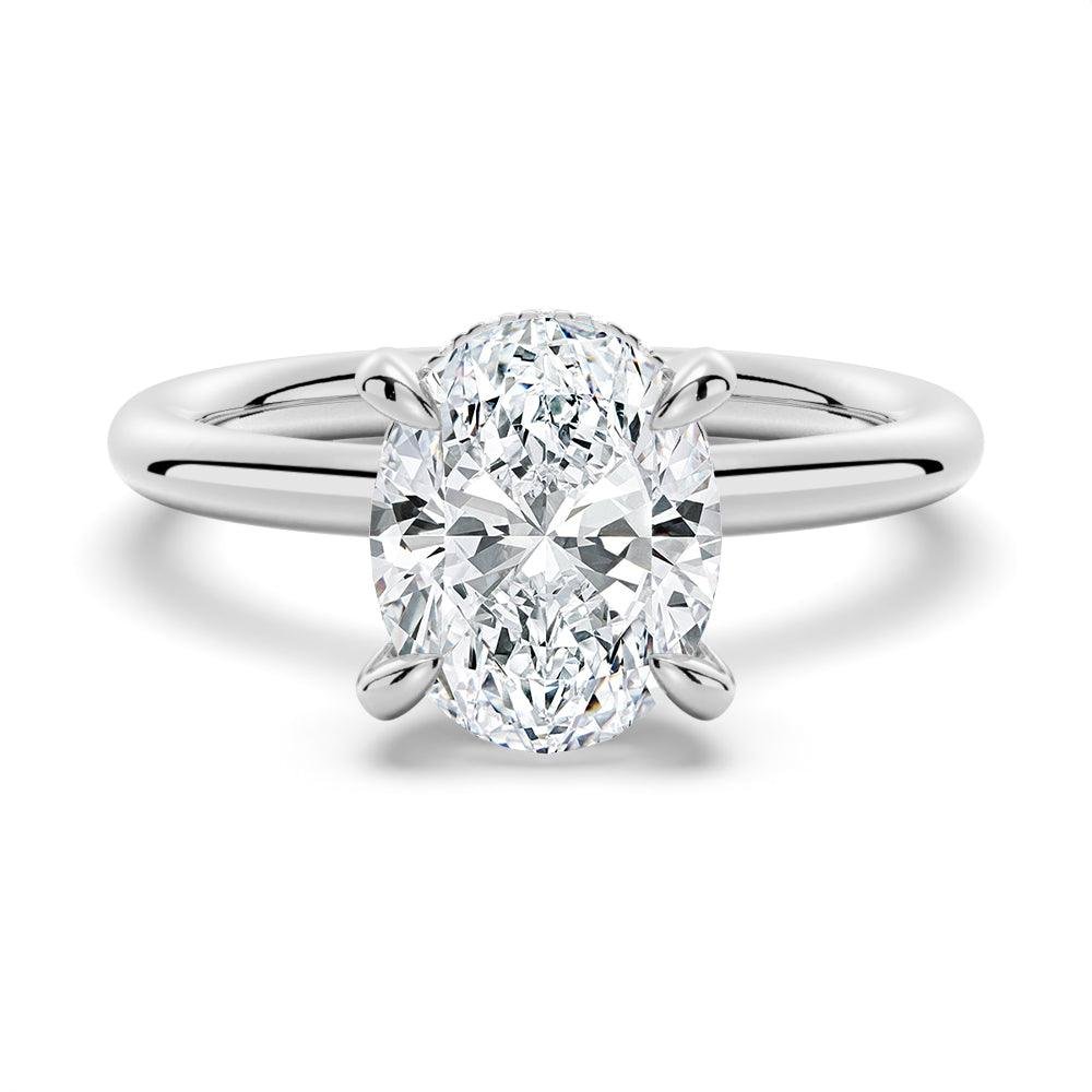 925 Sterling Silver Oval Solitaire Diamond Engagement Ring
