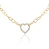 925 Sterling Silver Paperclip Chain Diamond Heart Necklace