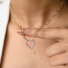 925 Sterling Silver Paperclip Chain Diamond Heart Necklace - Image 2