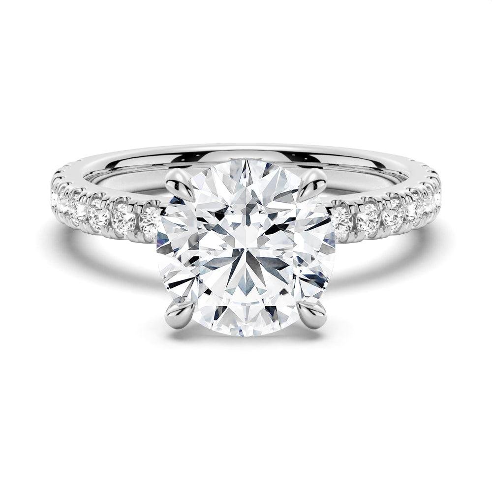 925 Sterling Silver Pave Band Round Diamond Engagement Ring Hidden Halo
