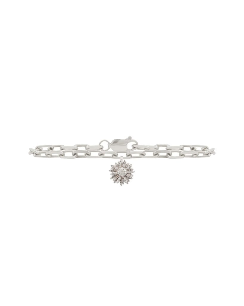 925 Sterling Silver Pave Diamond Daisy Charm Bracelet