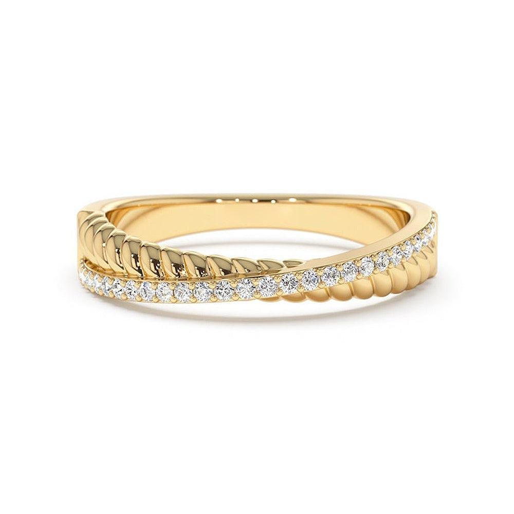 925 Sterling Silver Pave Diamond Twisted Wedding Band