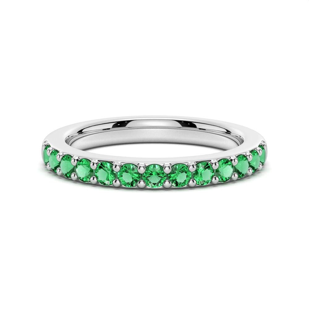 925 Sterling Silver Pave Emerald Half Eternity Ring