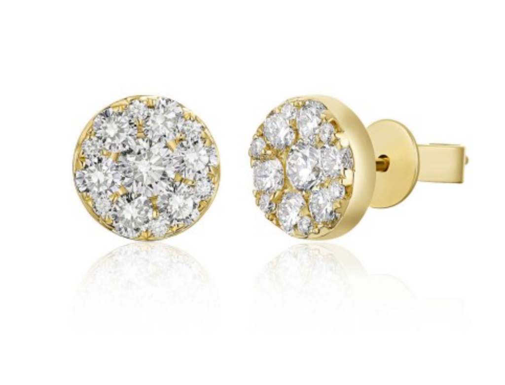 925 Sterling Silver Pave Round Diamond Stud Earrings