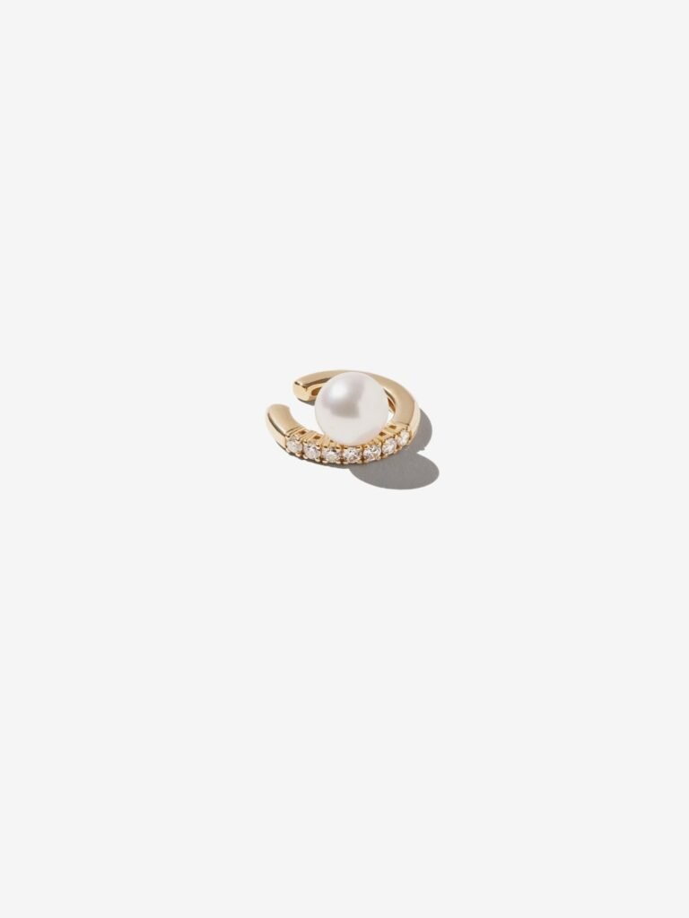 925 Sterling Silver PE5 Prive. Offset Akoya Pearl Diamond Ear Cuff