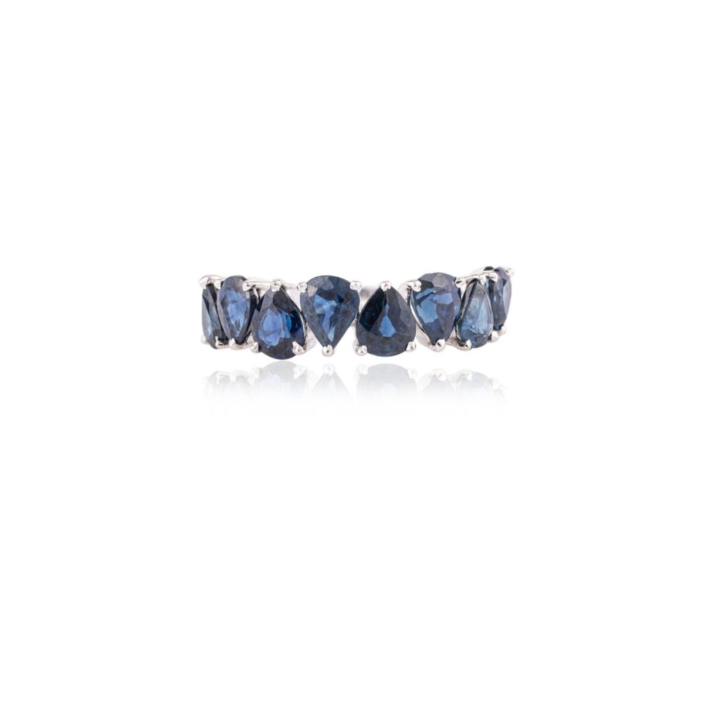 925 Sterling Silver Pear Cut Blue Sapphire Diamond Ring