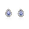 Pear cut blue sapphire stud earrings with halo stones