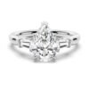 925 Sterling Silver Pear Cut Diamond Engagement Ring Tapered Baguette Stones