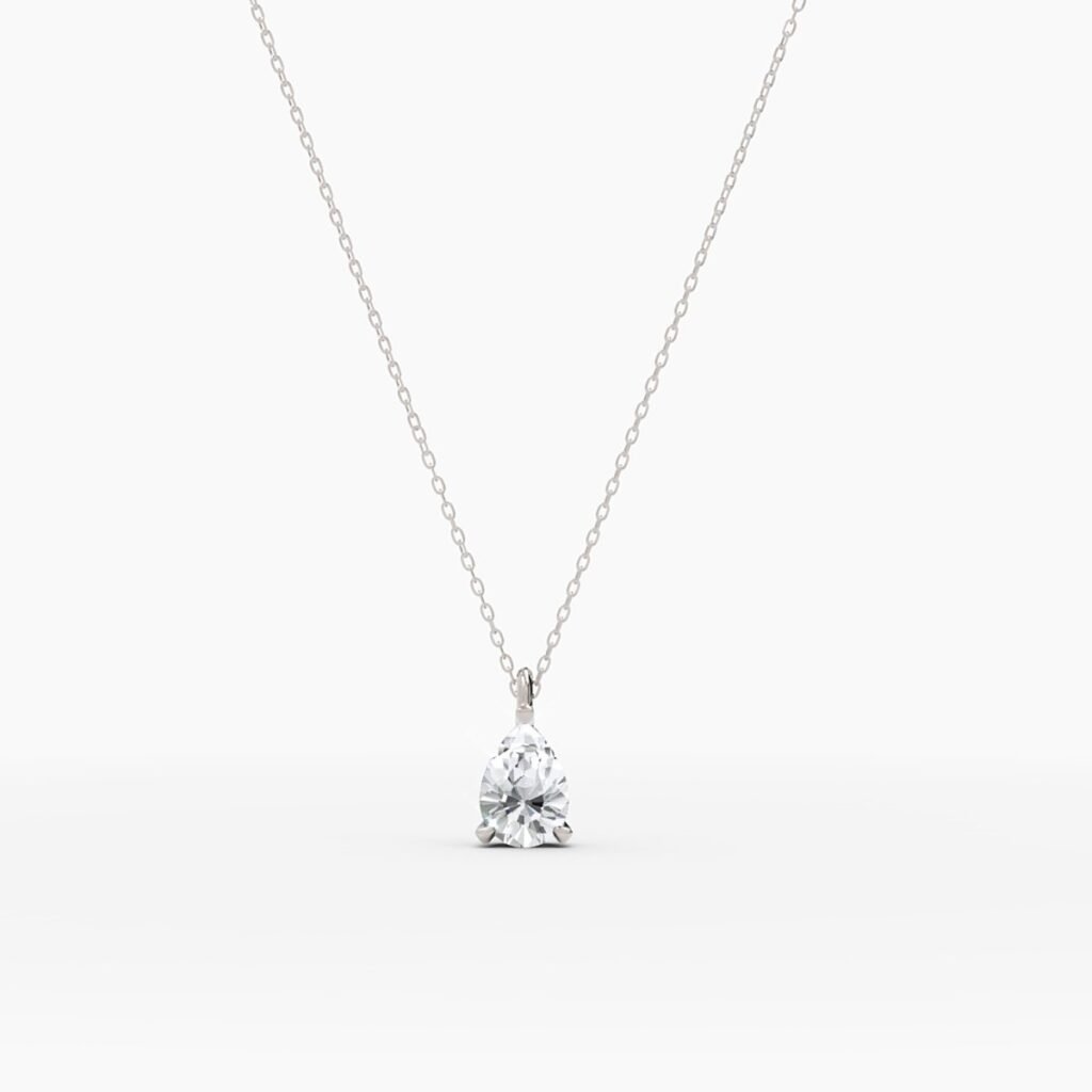 925 Sterling Silver Pear Cut Diamond Solitaire Necklace