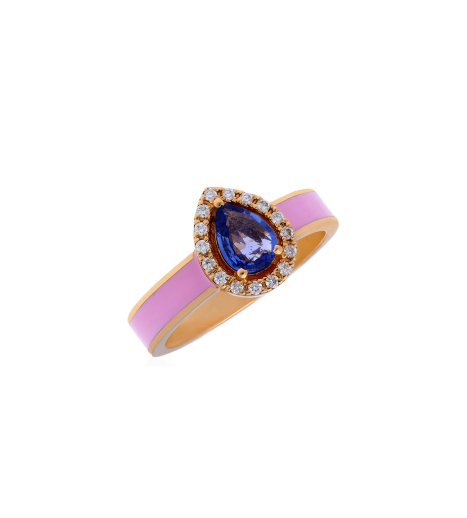 925 Sterling Silver Pear Pink Ring