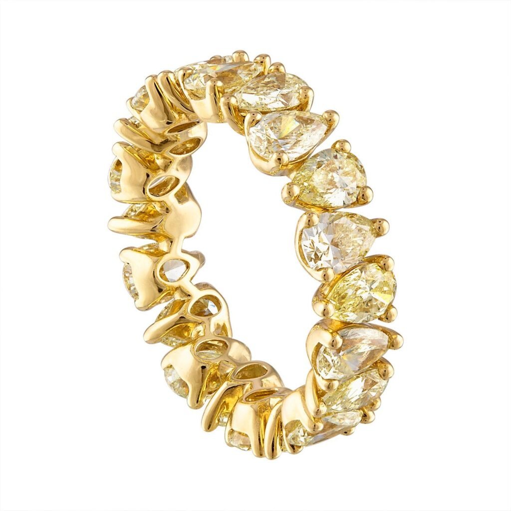 925 Sterling Silver Pear Shaped Yellow Diamond Eternity Band