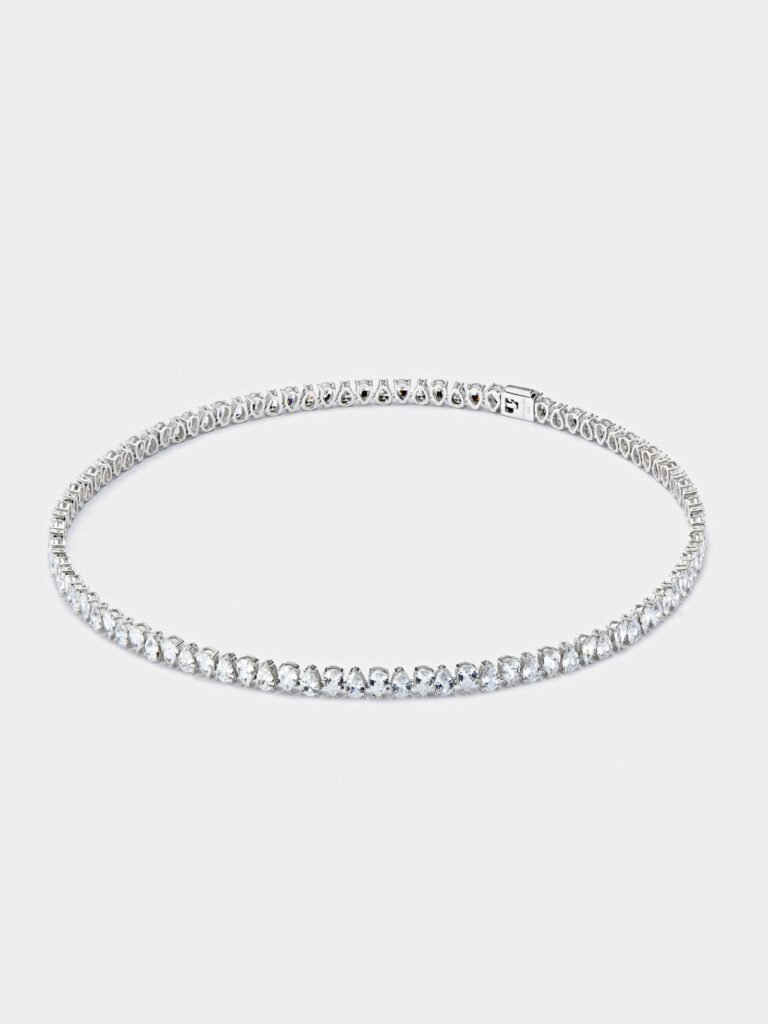 925 Sterling Silver Pear Tennis Necklace