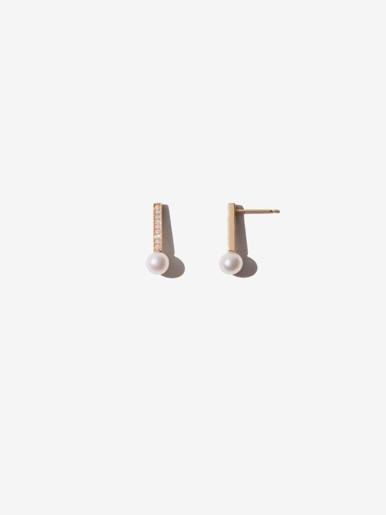 925 Sterling Silver Pearl and Bar Diamond Earring