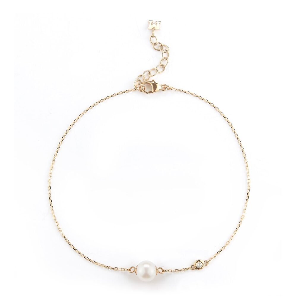 925 Sterling Silver Pearl and Diamond Dot Bracelet