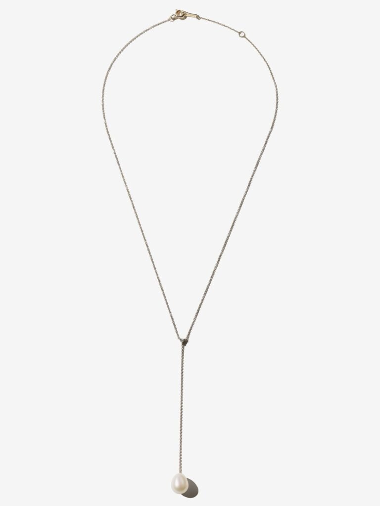 925 Sterling Silver Pearl and Diamond "y" Necklace