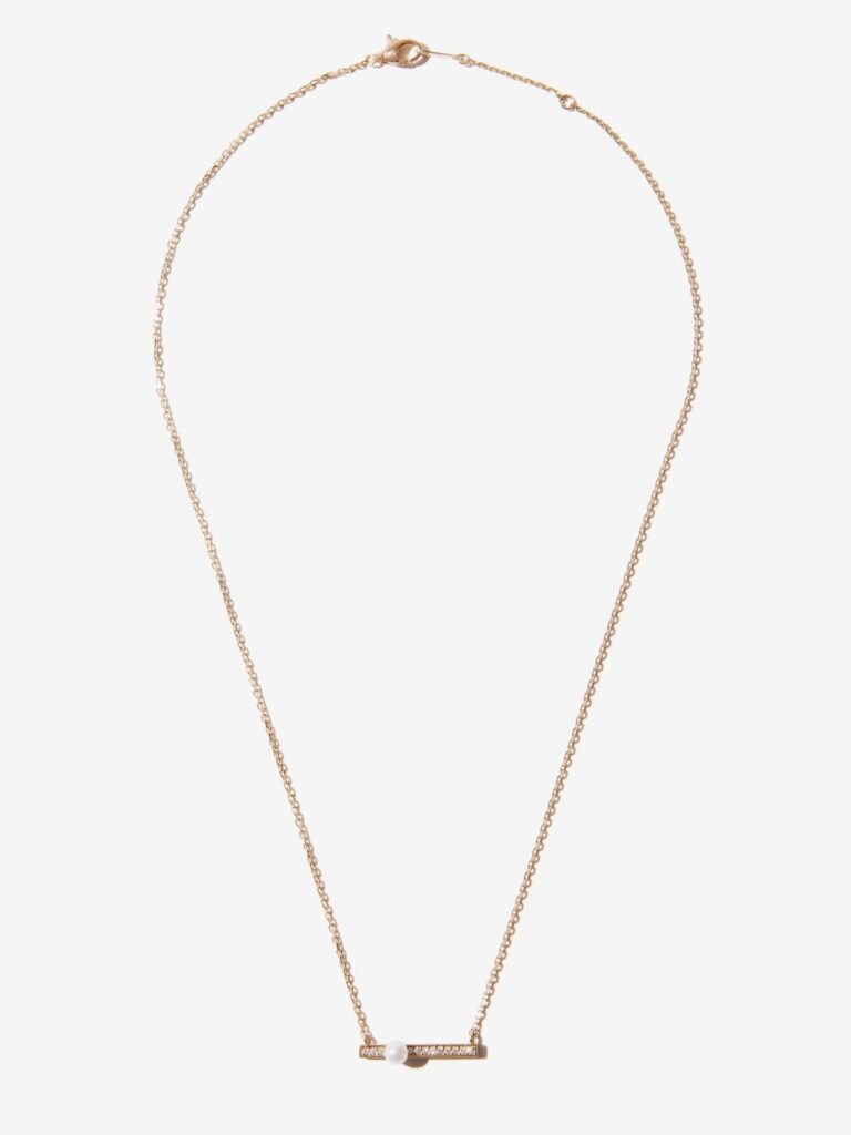 925 Sterling Silver Pearl and Short Diamond Bar Necklace